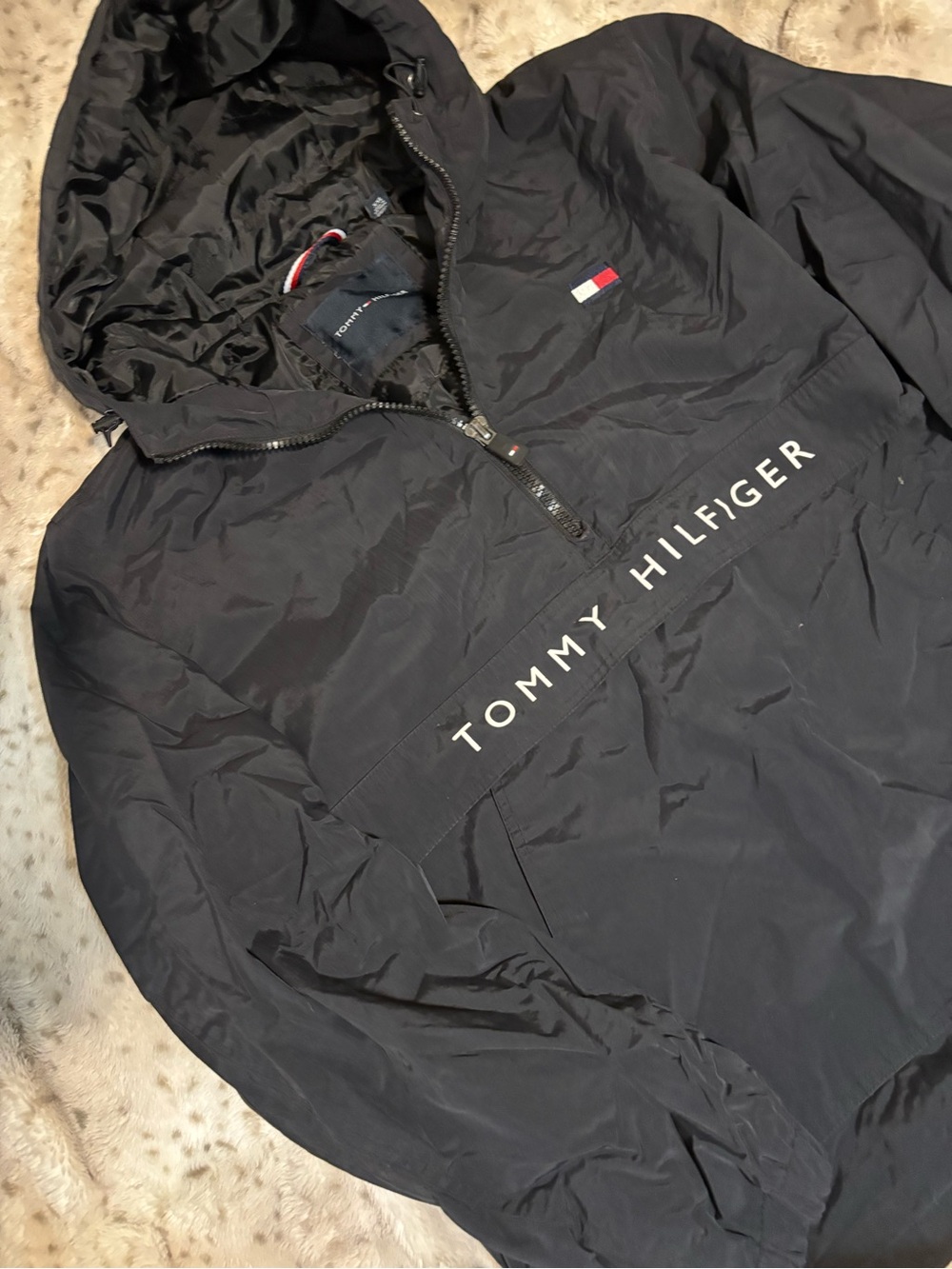 Tommy Hilfiger Black Hooded Jacket with Chest Logo